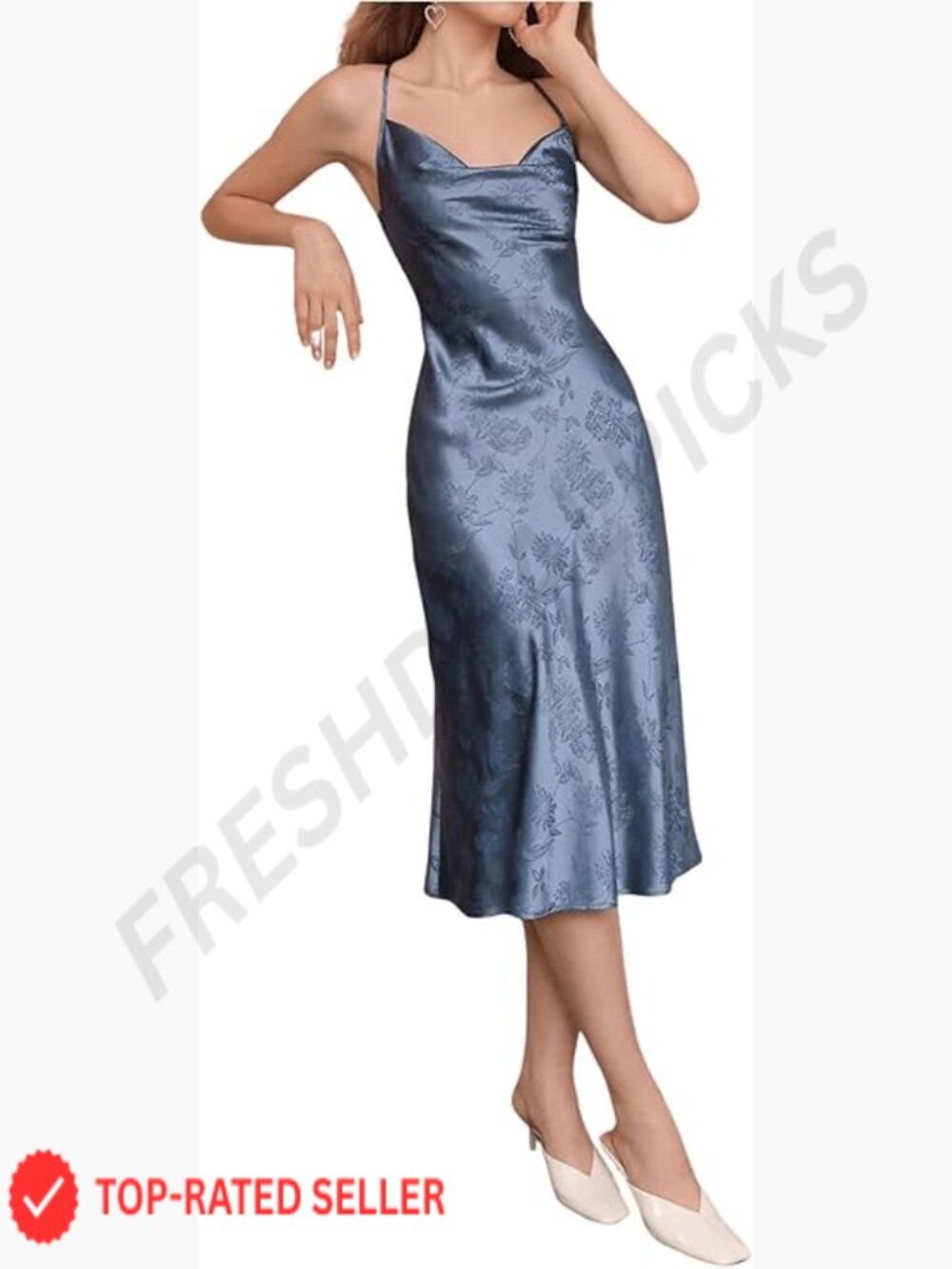Satin Slip Dress Elegant Minimal Chic Evening Party Wear Cowl Neck Midi - Picture 1 of 5